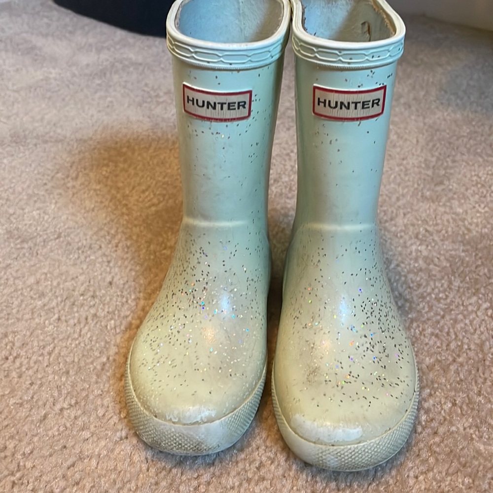 Mint green sparkling hunter boots